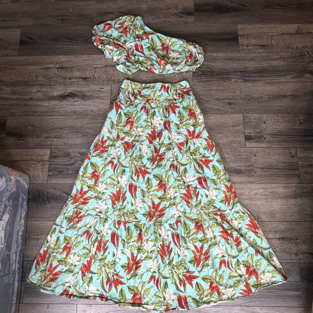 Show Me Your MuMu One-Shoulder Floral Dress in Light Blue, Red, Green